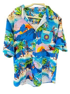 Party Shirt International Brighton Hawaiian Aloha Shirt Men’s L Blue Tropical Pa